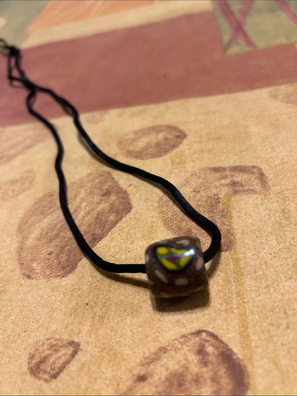 Handmade Brown Glass Bead Necklace with Black Cord